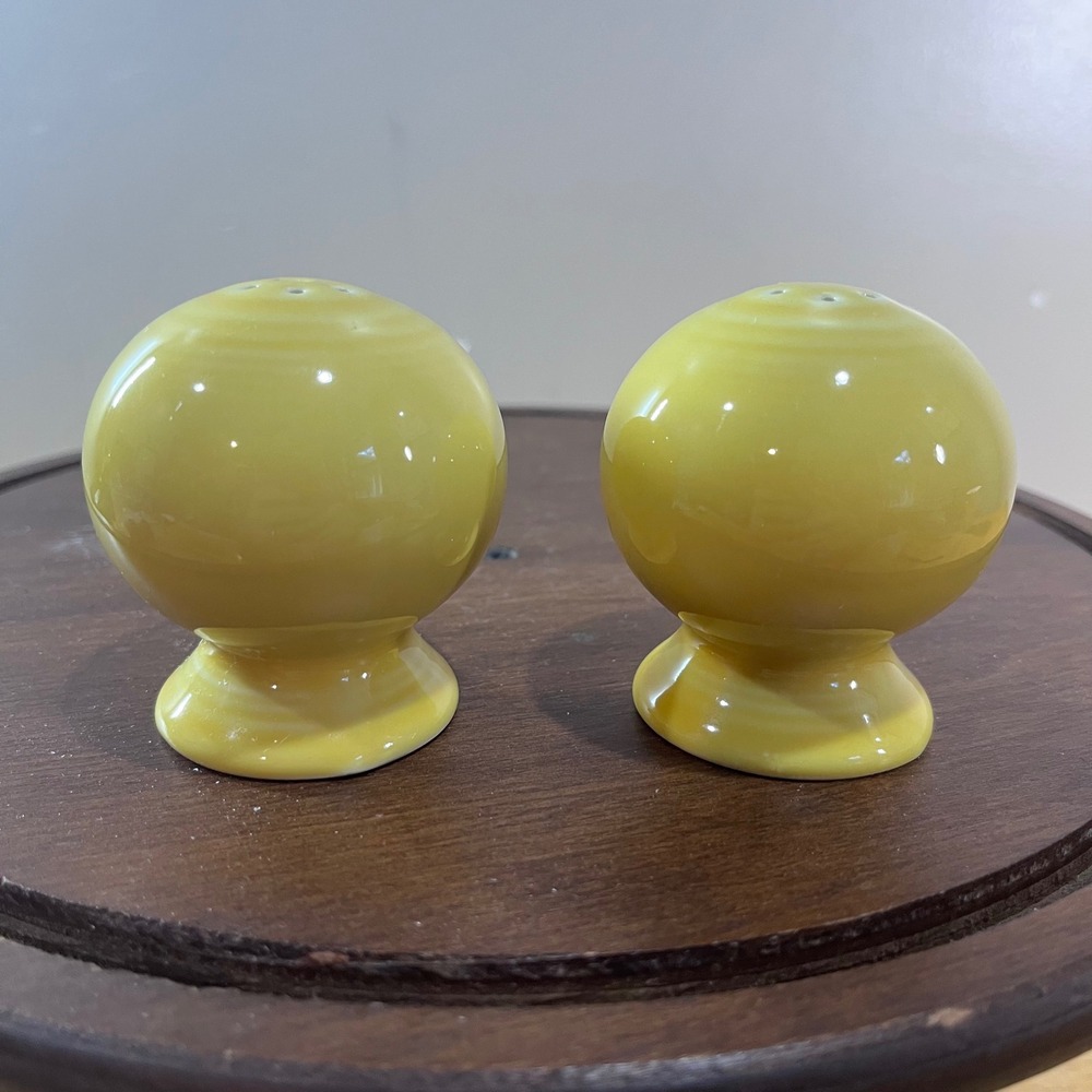 Fiesta HLC Sunflower Yellow Salt and Pepper Shaker Set Art Deco Globe